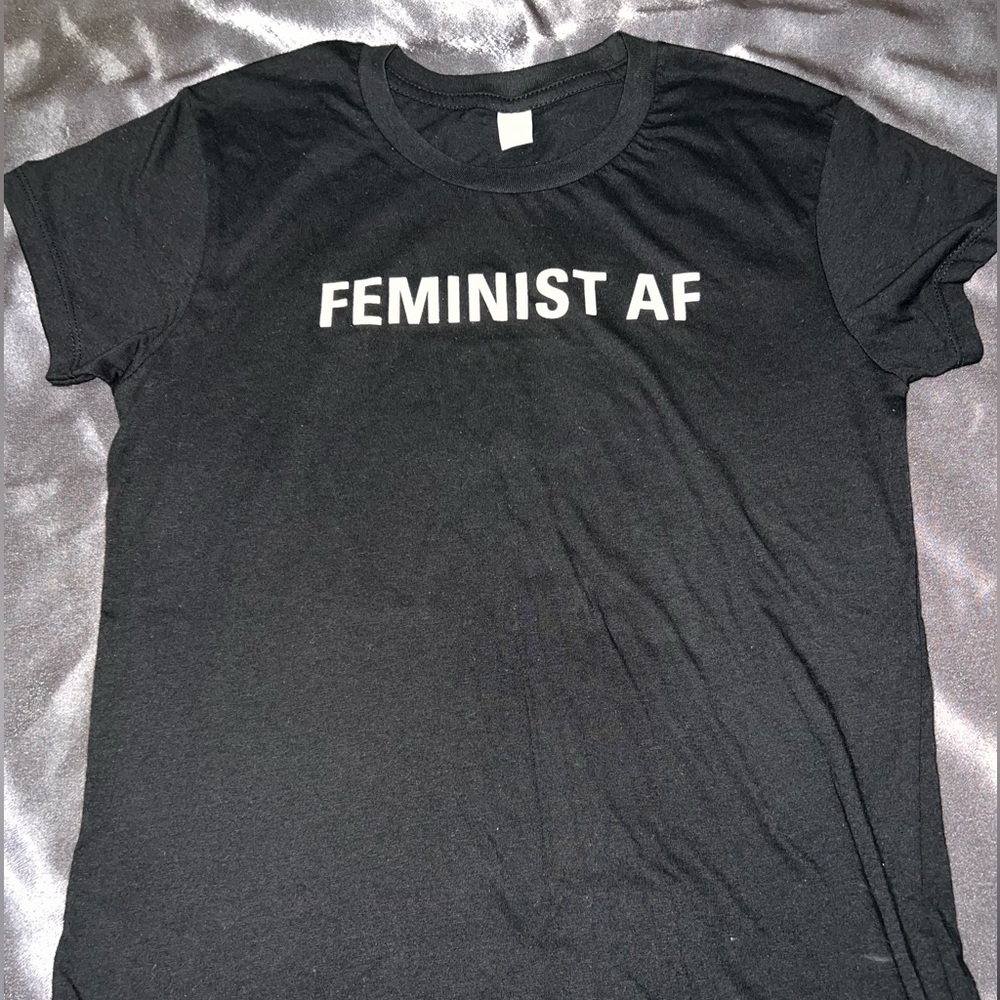 Alternative Apparel Black fitted size small t-shirt with white lettering.